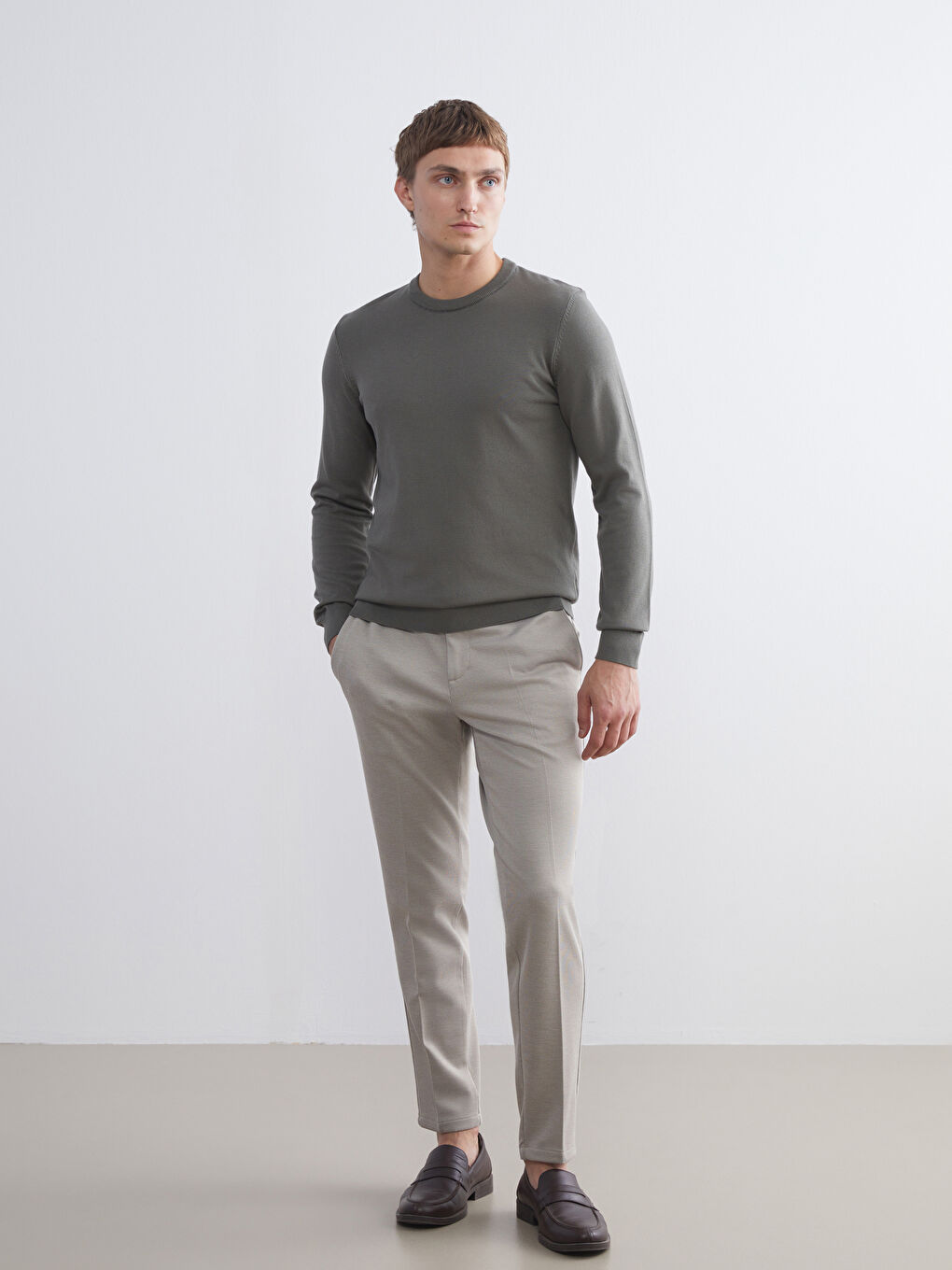 Haki Bisiklet Yaka Erkek Triko Kazak-1