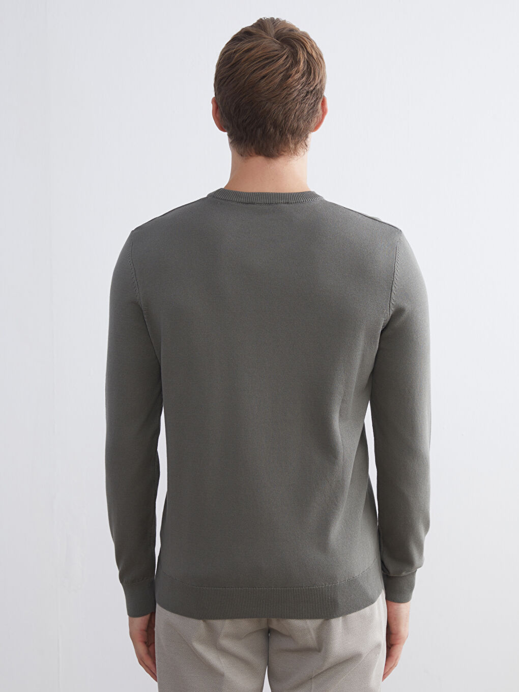 Haki Bisiklet Yaka Erkek Triko Kazak-3