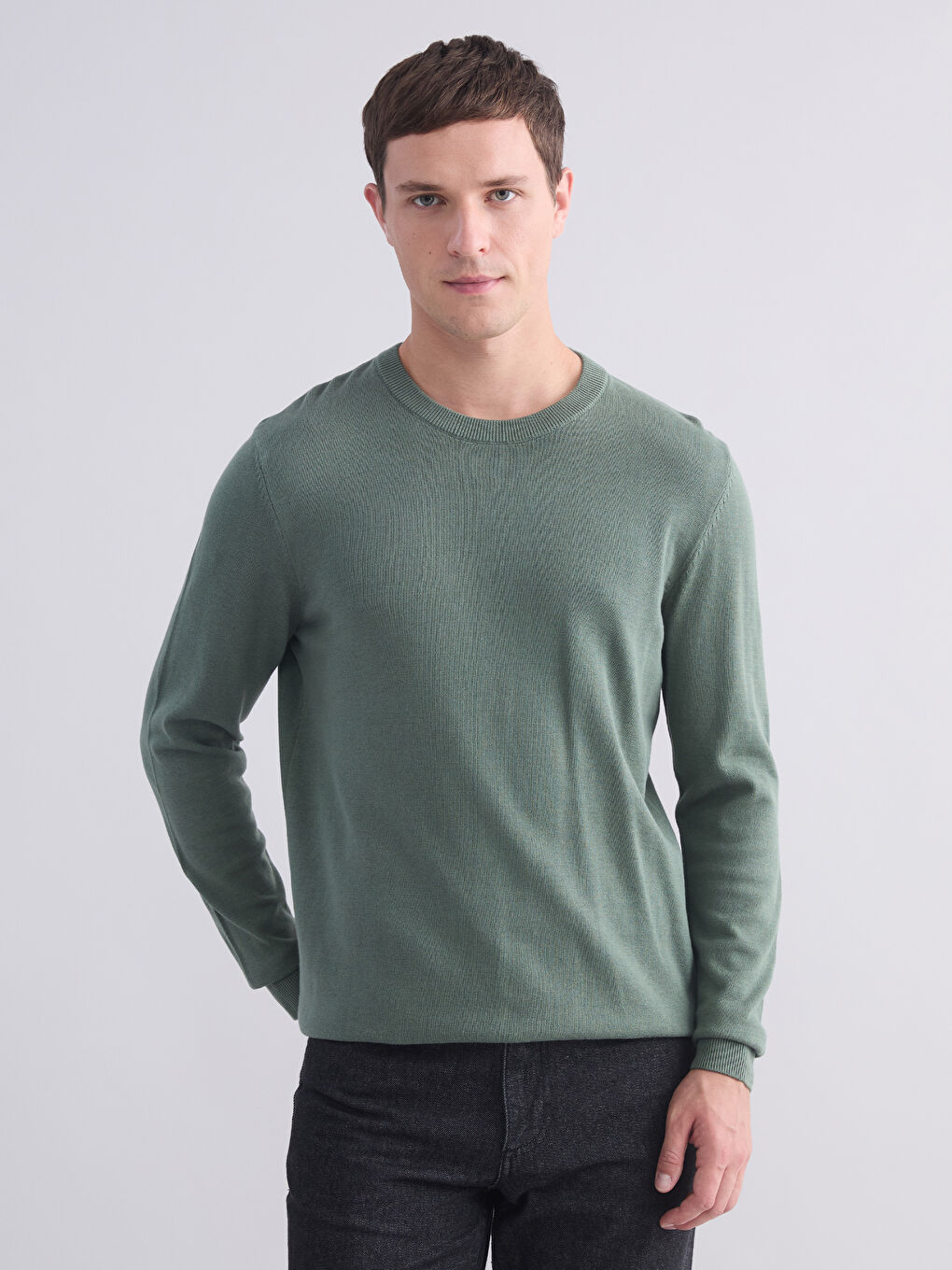 Crew Neck Long Sleeve Men's Tricot Sweater