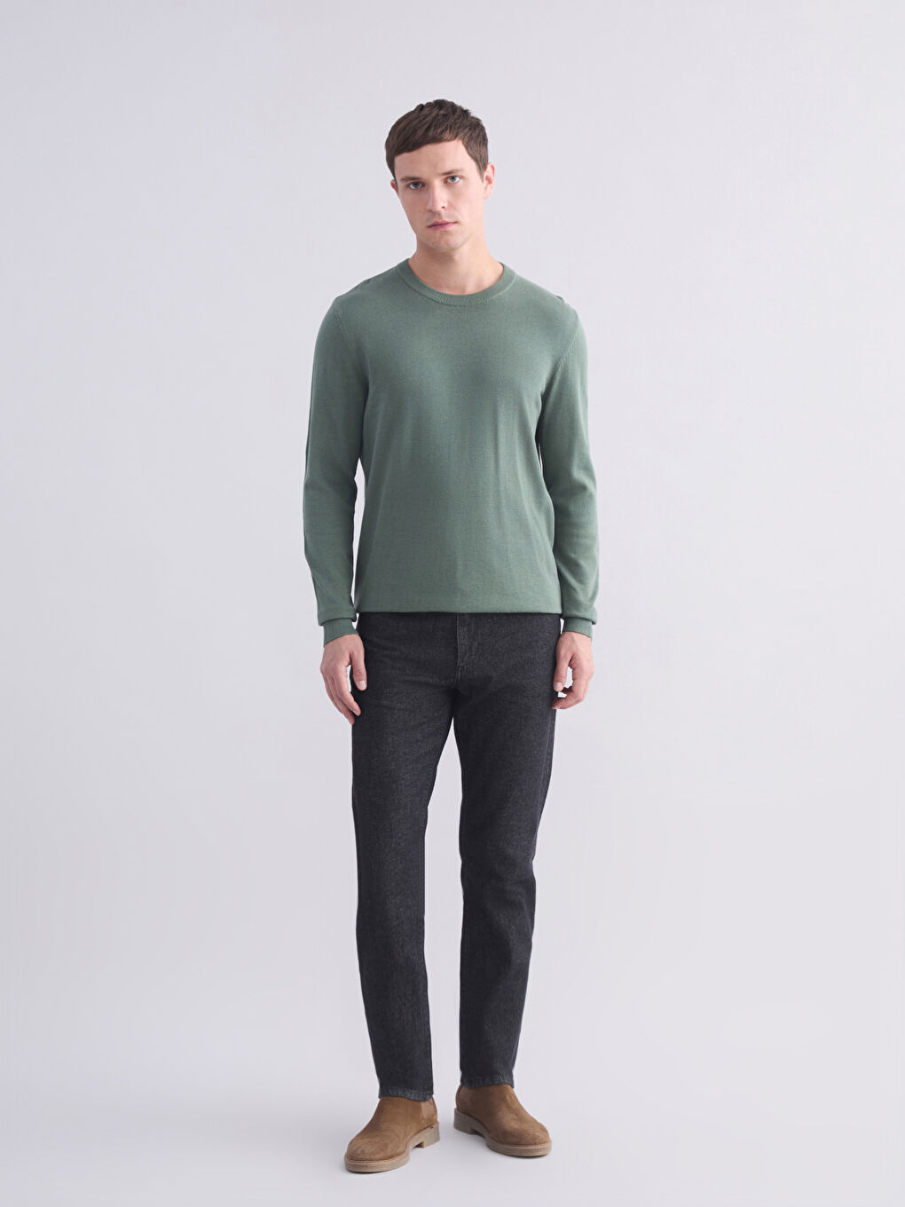 Crew Neck Long Sleeve Men's Tricot Sweater-1