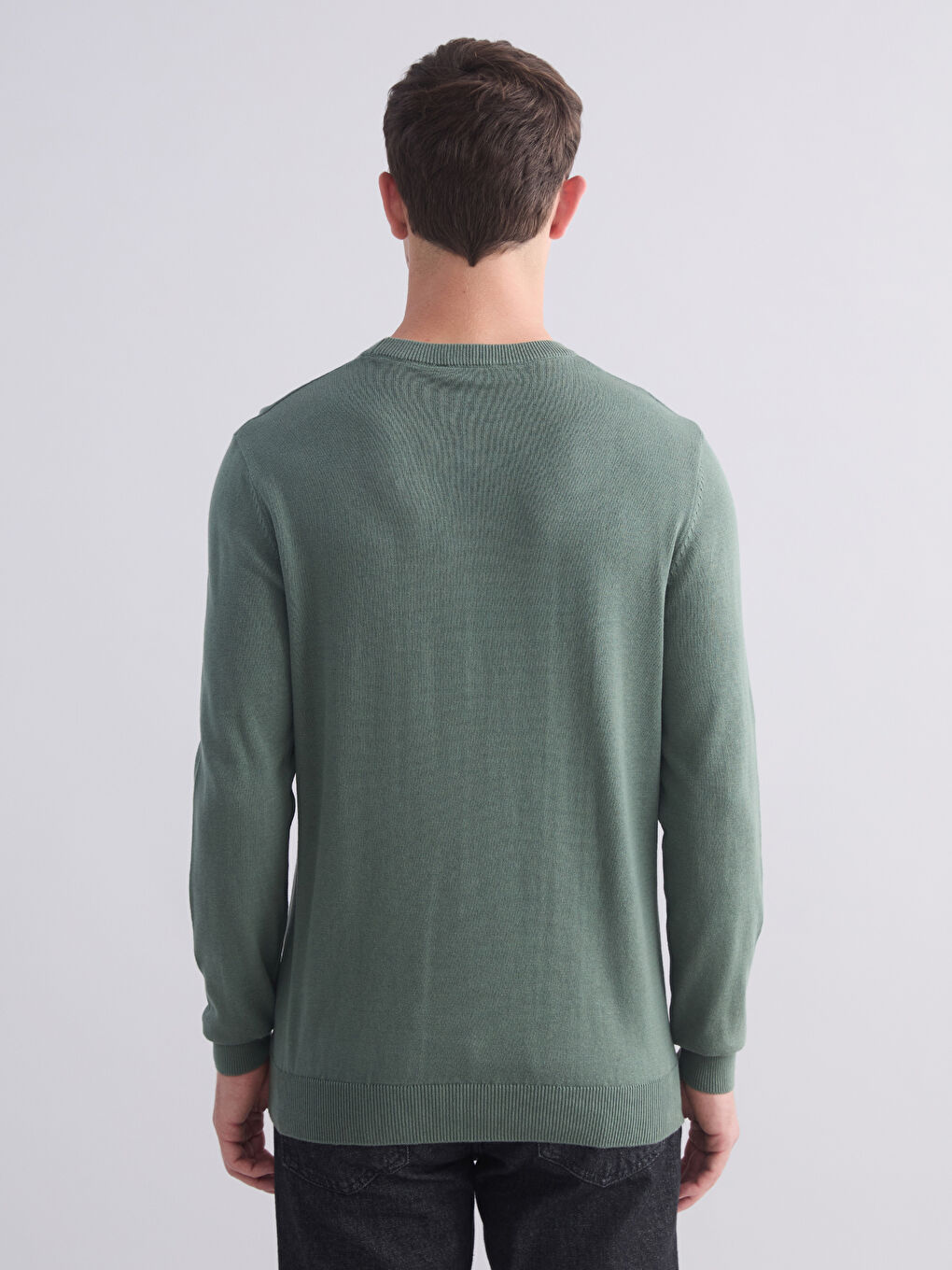 Crew Neck Long Sleeve Men's Tricot Sweater-3