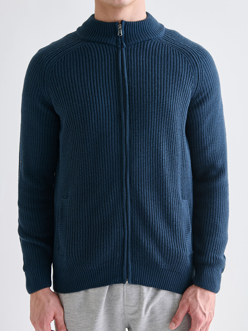 Large Size Regular Fit Funnel Neck Men's Knit Cardigan-4