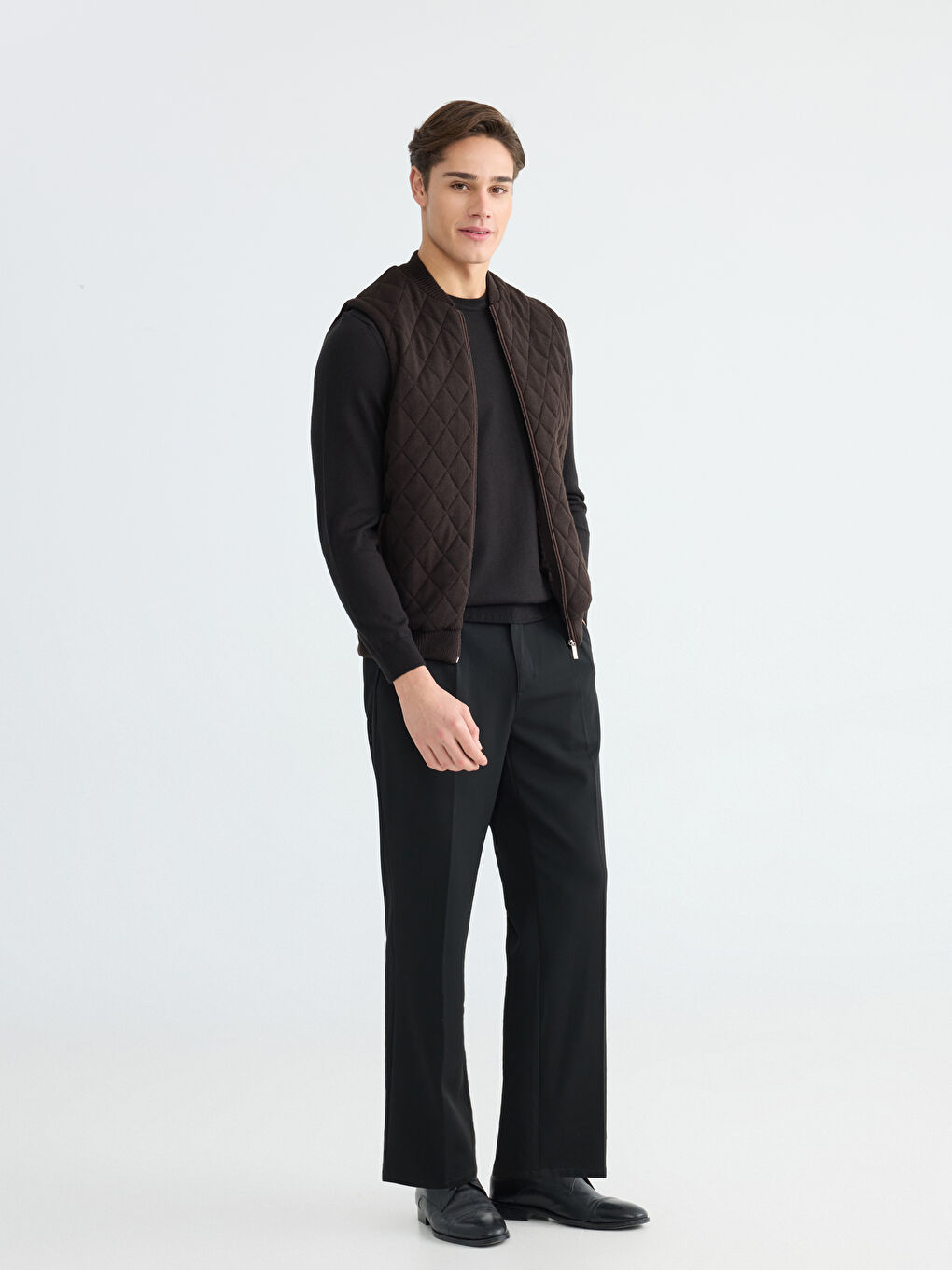 Kahverengi Standart Kalıp Kolej Yaka Erkek Yelek-1