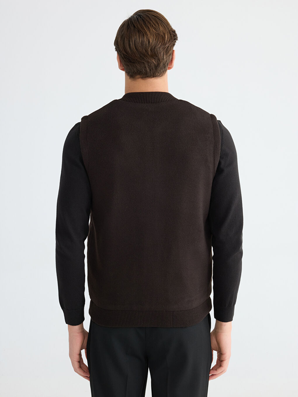 Kahverengi Standart Kalıp Kolej Yaka Erkek Yelek-4