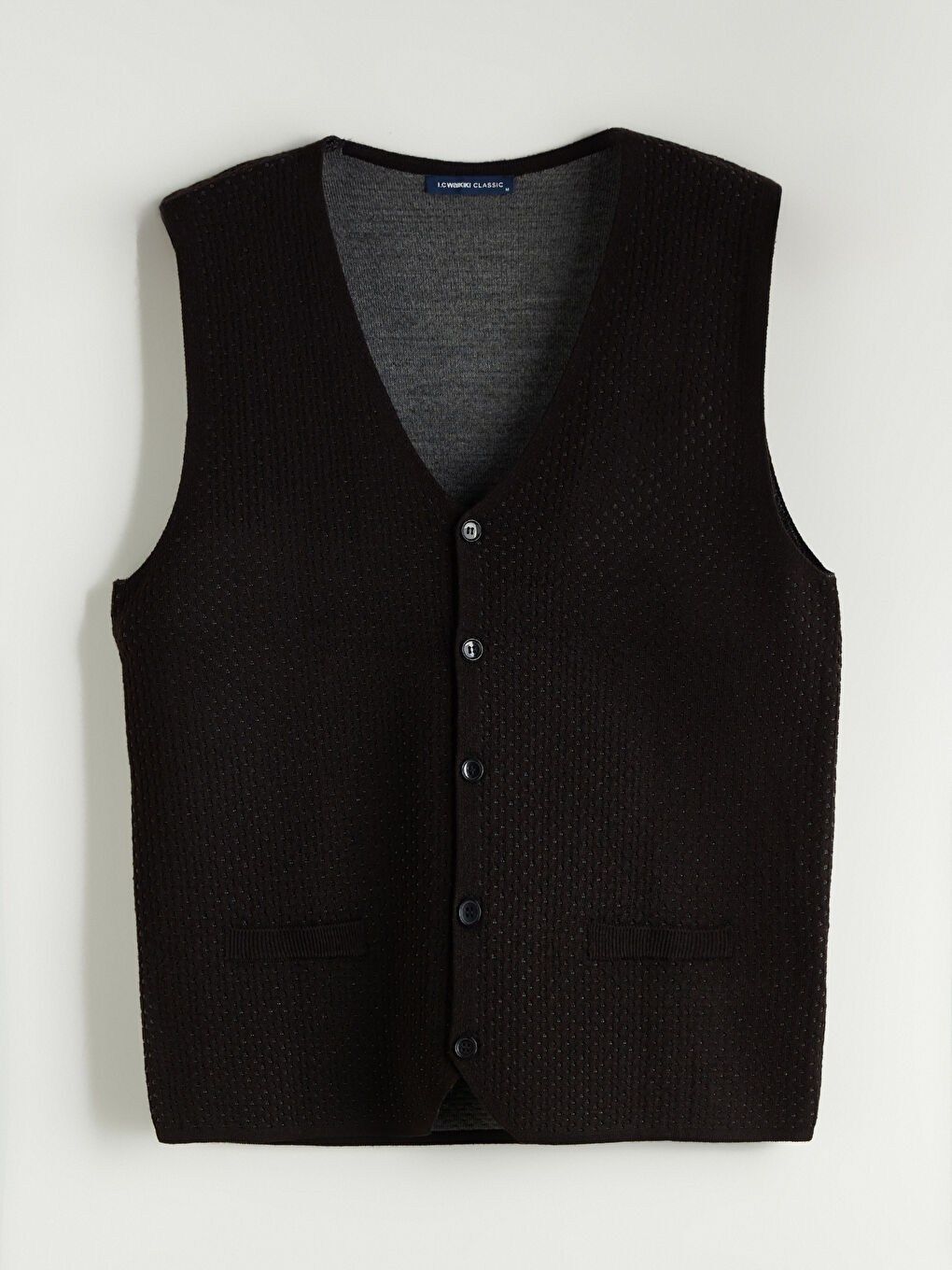 Siyah Standart Kalıp V Yaka Erkek Triko Yelek-7