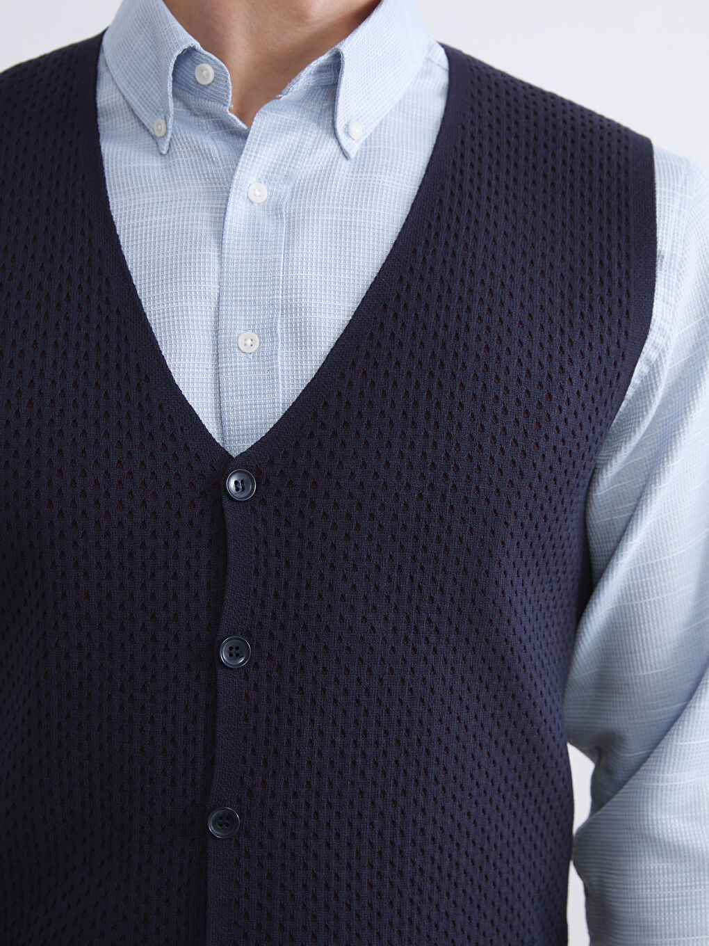 Lacivert Standart Kalıp V Yaka Erkek Triko Yelek-4