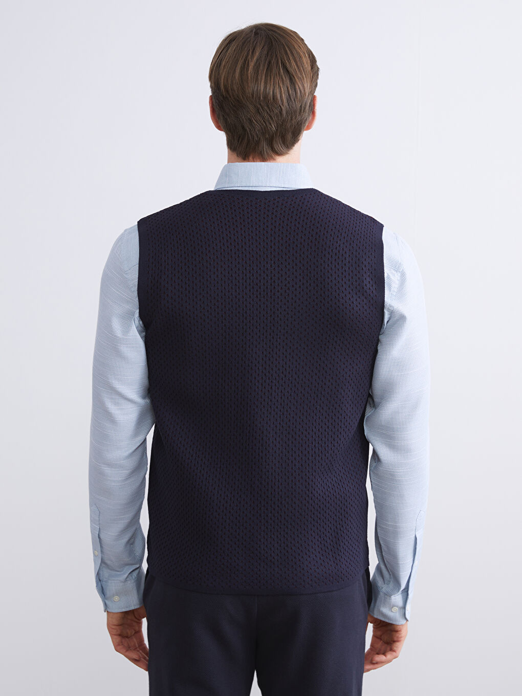 Lacivert Standart Kalıp V Yaka Erkek Triko Yelek-6