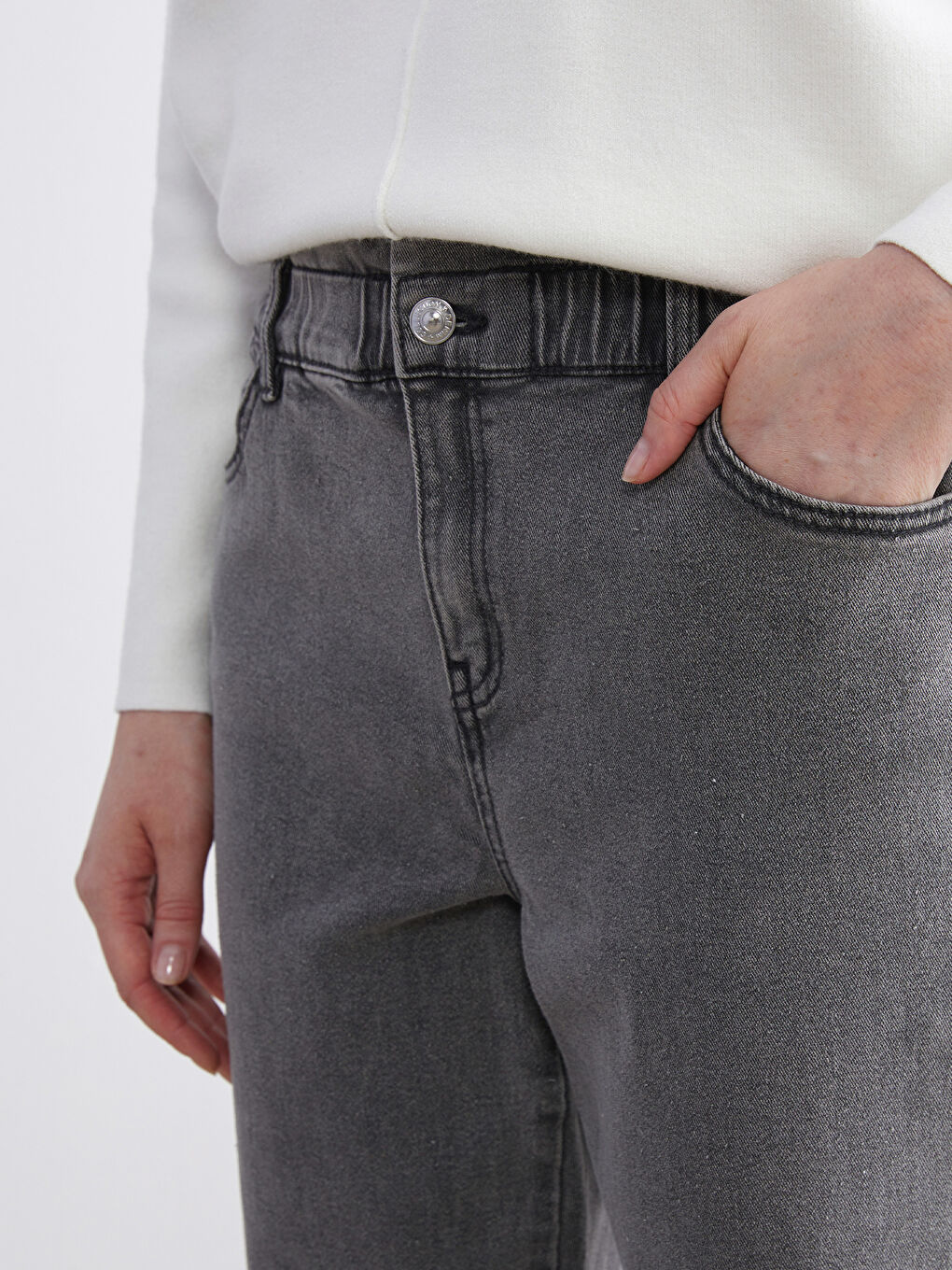 Jean Sac en Papier à Taille Élastiquée pour Femmes-2