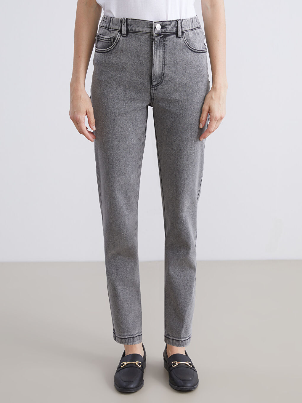 Elasticated Waist Slim Mom Women's Jeans-1