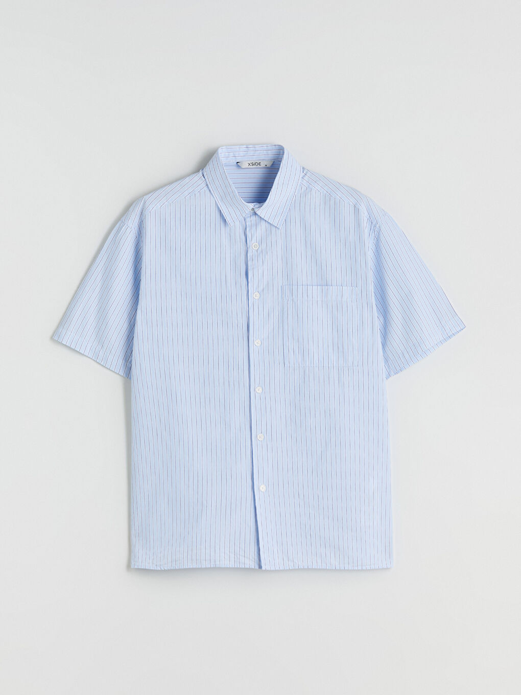 Mavi Rahat Kalıp Kısa Kollu Çizgili Erkek Gömlek-4