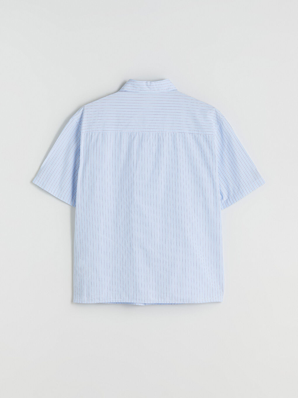 Mavi Rahat Kalıp Kısa Kollu Çizgili Erkek Gömlek-5