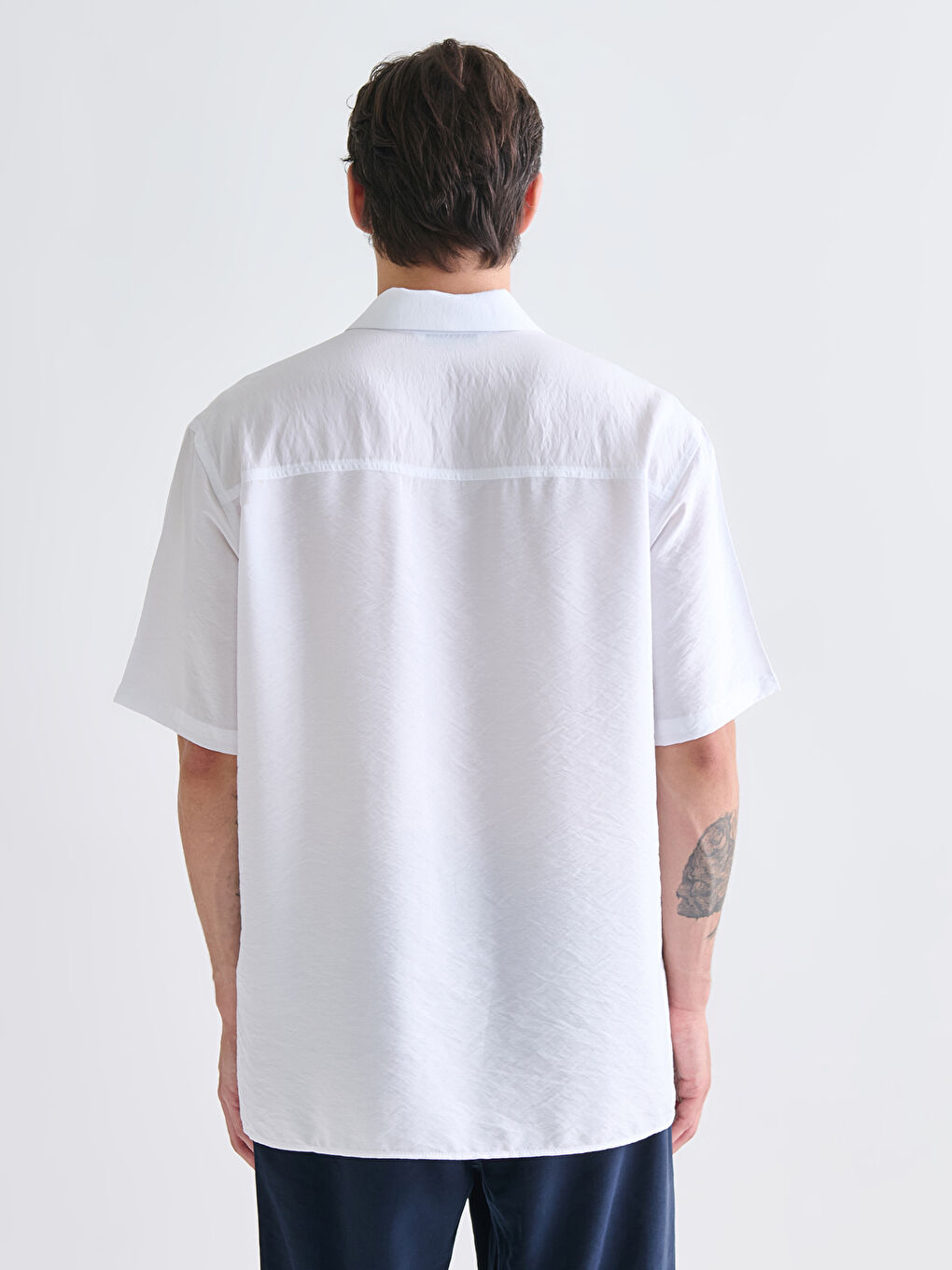 Beyaz Regular Fit Kısa Kollu Viskon Erkek Gömlek-3