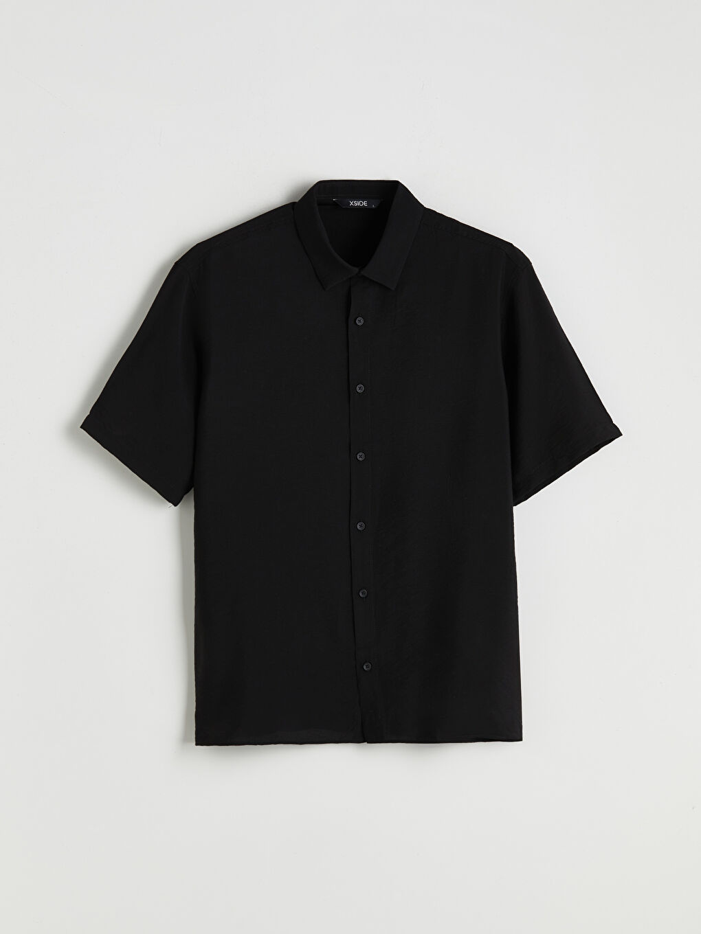 Siyah Regular Fit Kısa Kollu Viskon Erkek Gömlek-4