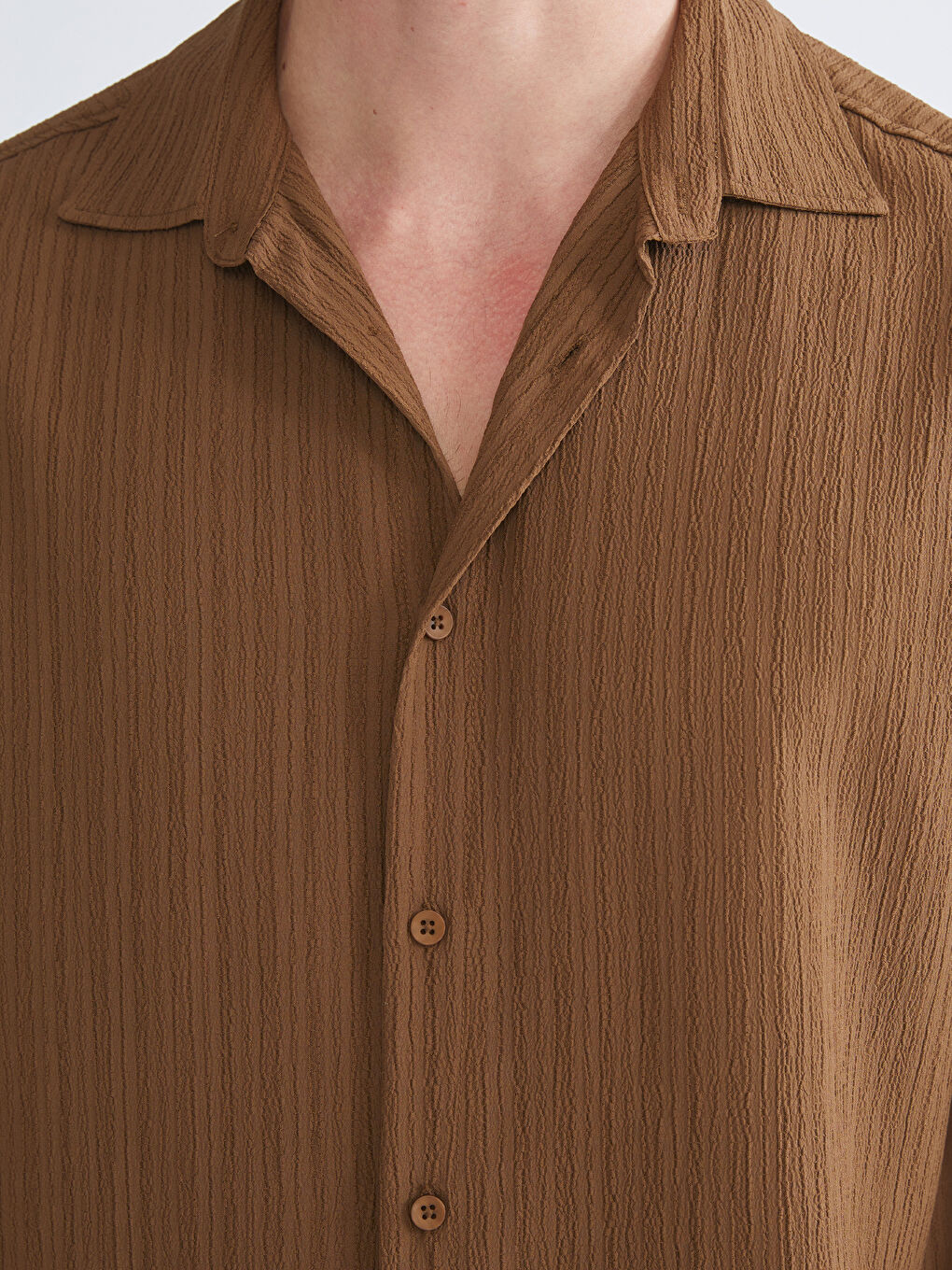 Kahverengi Rahat Kalıp Kısa Kollu Erkek Gömlek-2