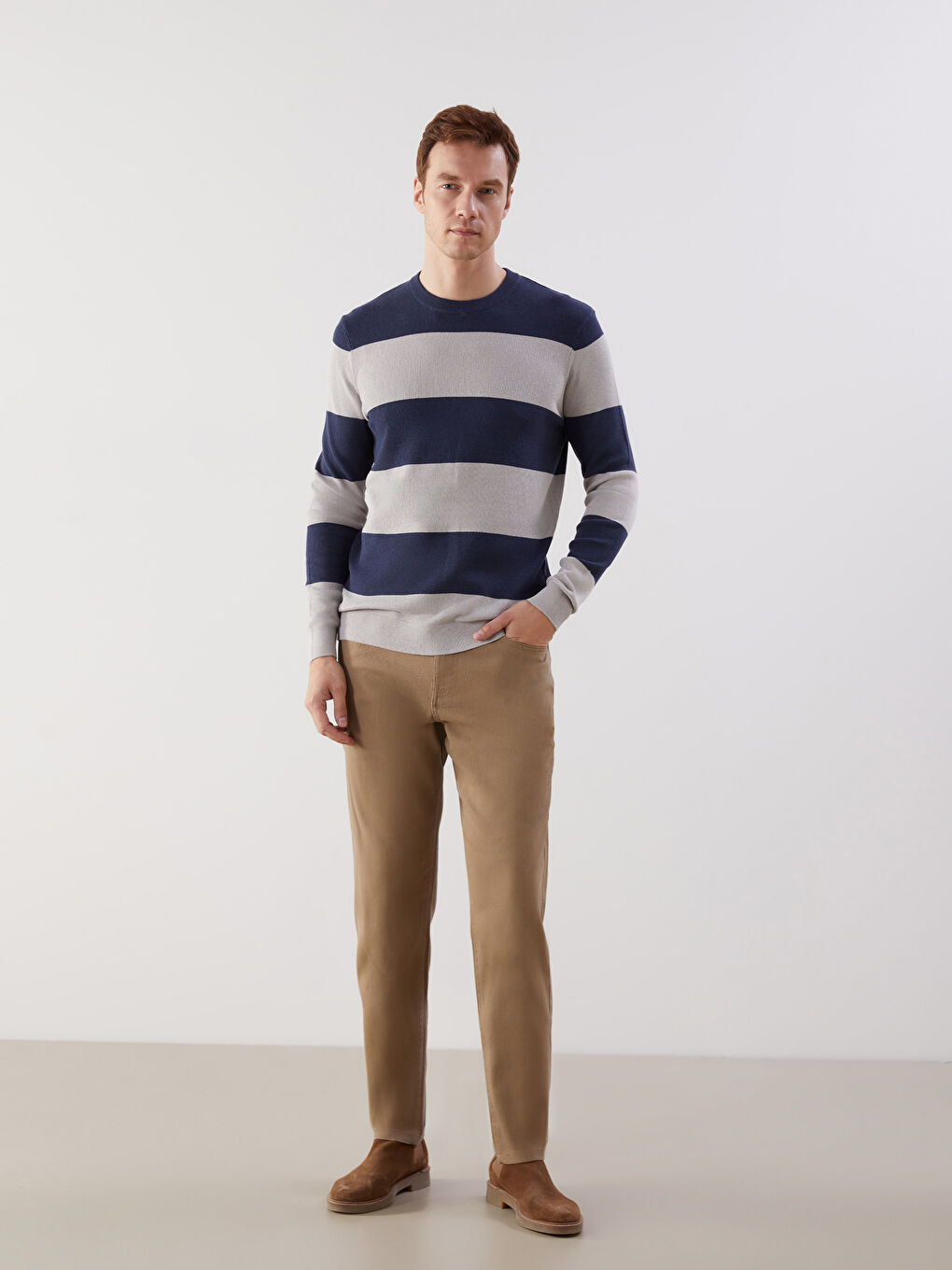 Crew Neck Striped Men's Knitwear Sweater-1