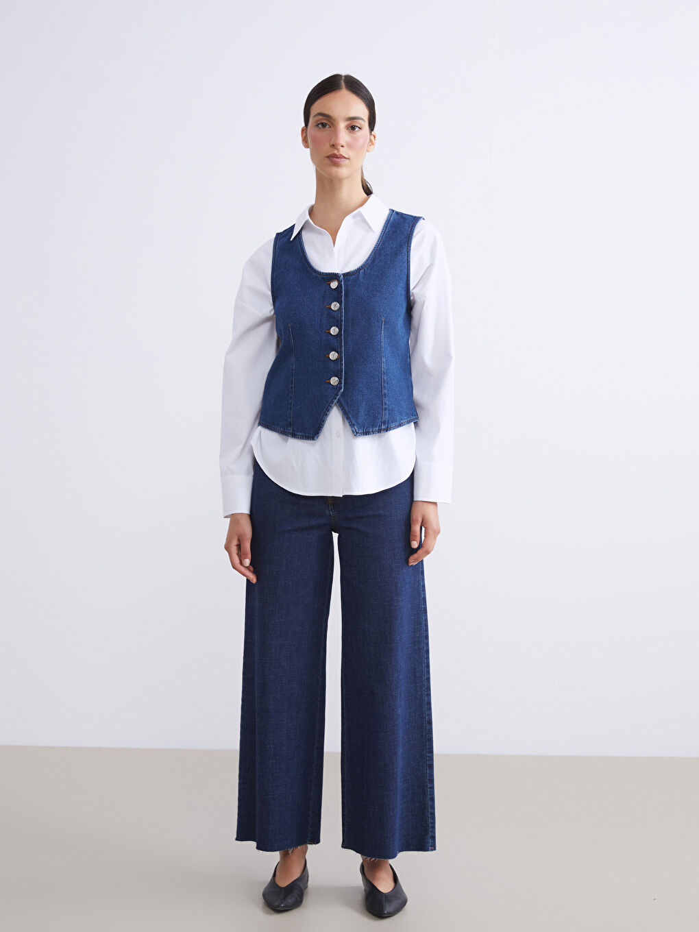 LCW Modest U Neck Women's Denim Waistcoat -W52429Z8-309