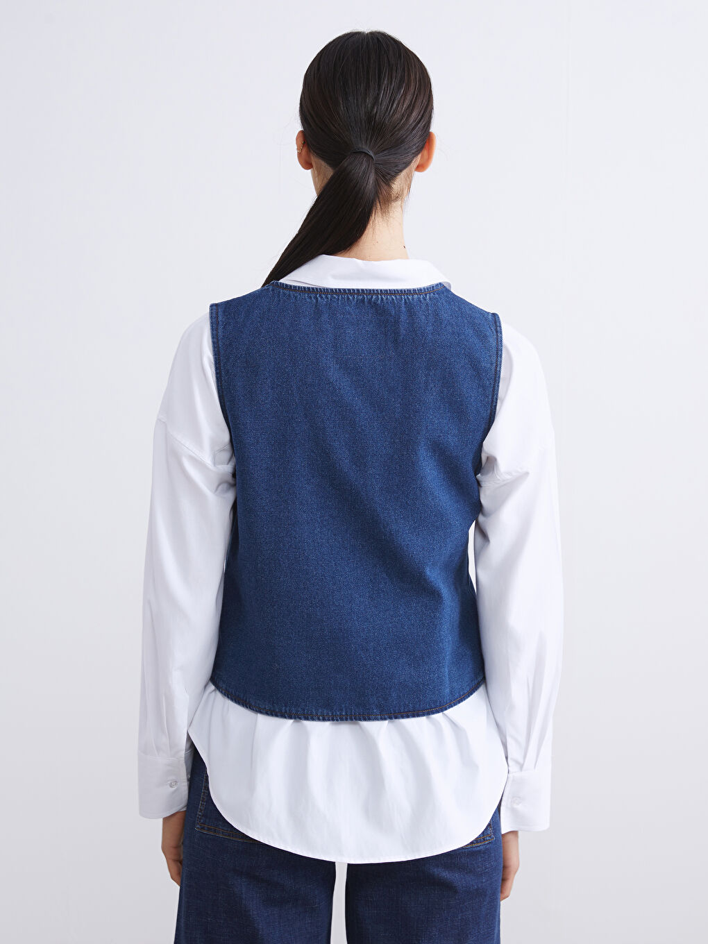 LCW Modest U Neck Women's Denim Waistcoat -W52429Z8-309