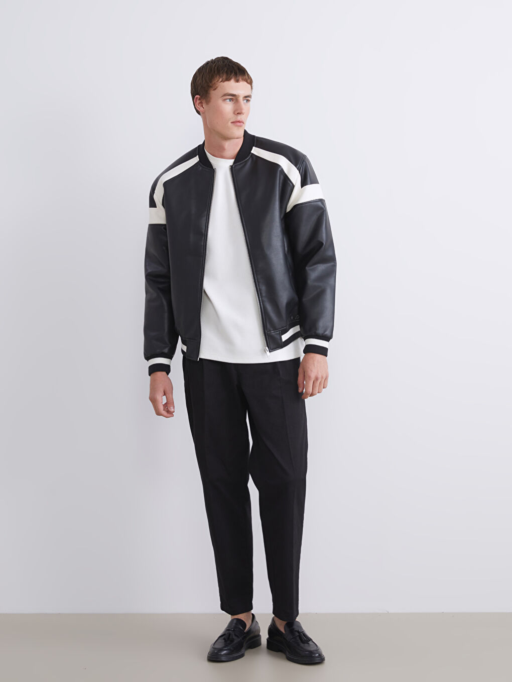 Standard Fit College Collar Men's Faux Leather Coat-1