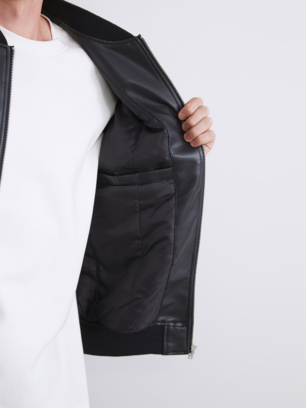 Standard Fit College Collar Men's Faux Leather Coat-2
