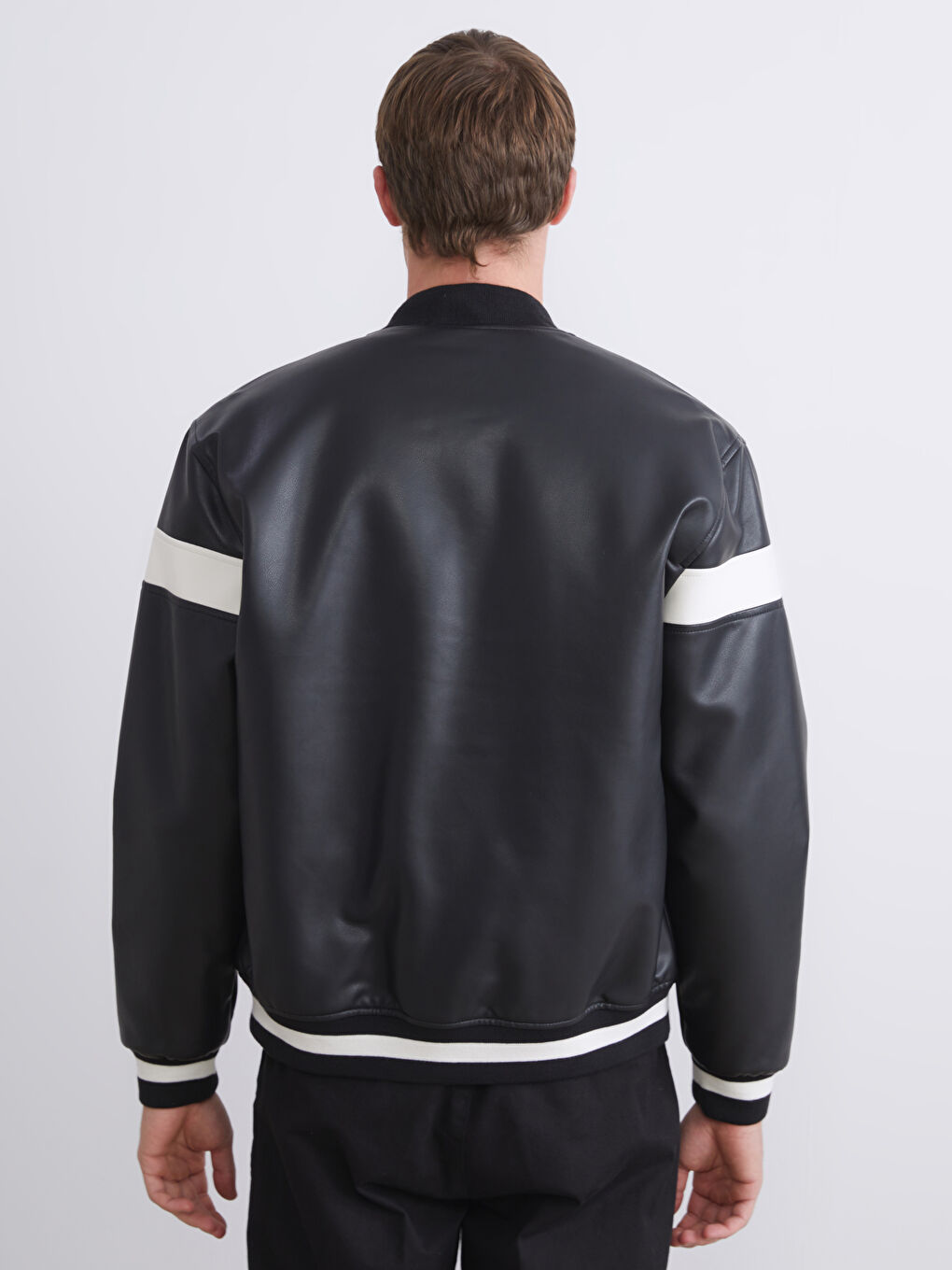 Standard Fit College Collar Men's Faux Leather Coat-4
