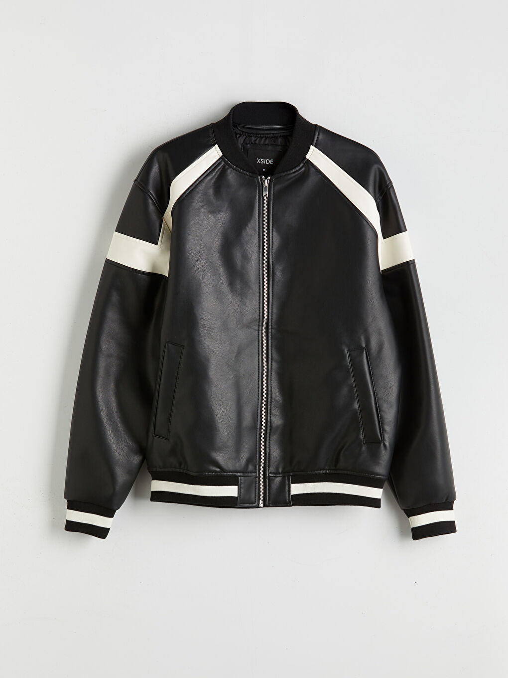 Standard Fit College Collar Men's Faux Leather Coat-5