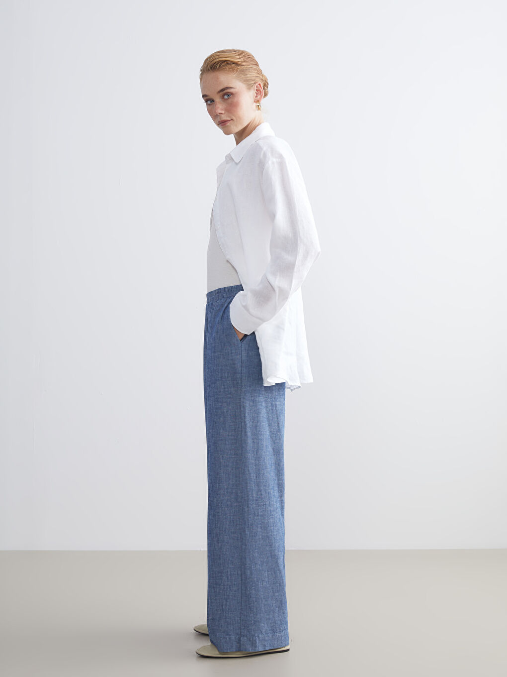 LCW Modest Elastic Waist Wide Leg Women's Jeans -W52441Z8-507