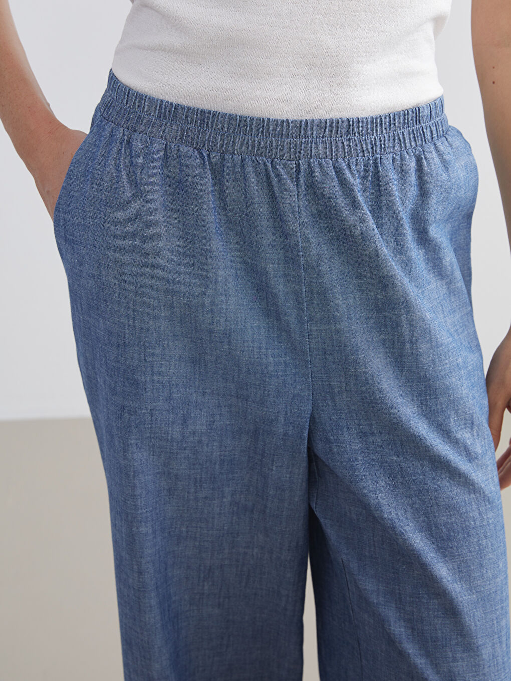 LCW Modest Elastic Waist Wide Leg Women's Jeans -W52441Z8-507