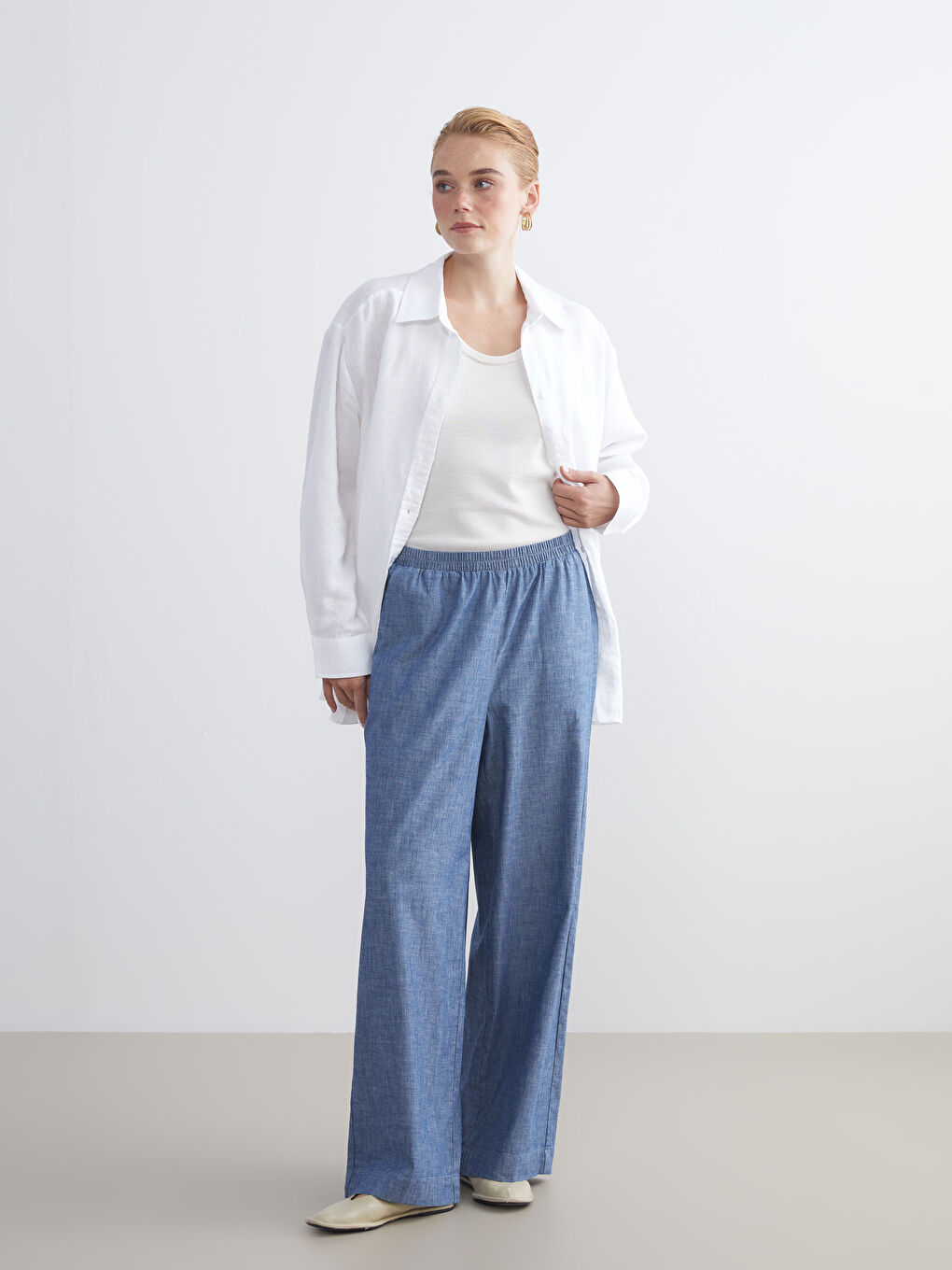 LCW Modest Elastic Waist Wide Leg Women's Jeans -W52441Z8-507