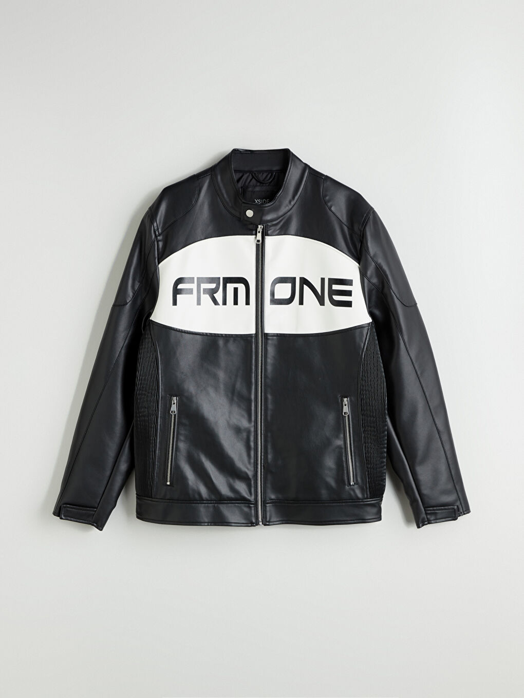 Slim Fit Biker Neck Men's Faux Leather Coat-5