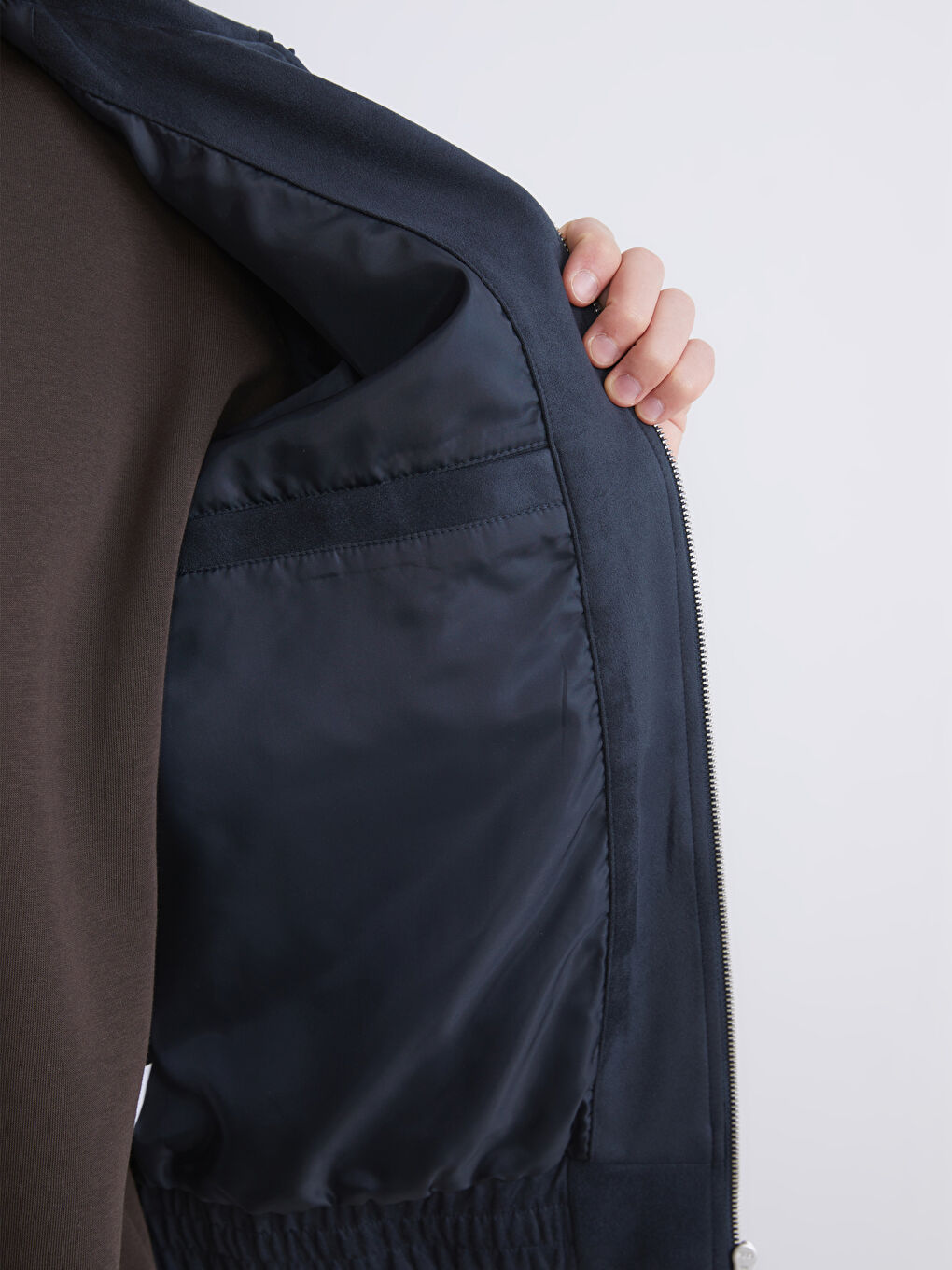 Relaxed Fit Collared Neck Suede Men's Coat-2