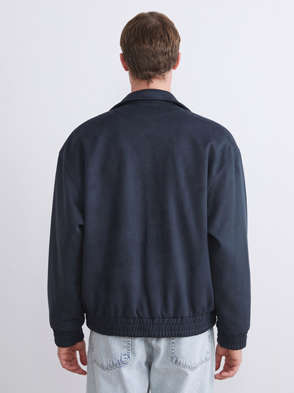 Relaxed Fit Collared Neck Suede Men's Coat-4