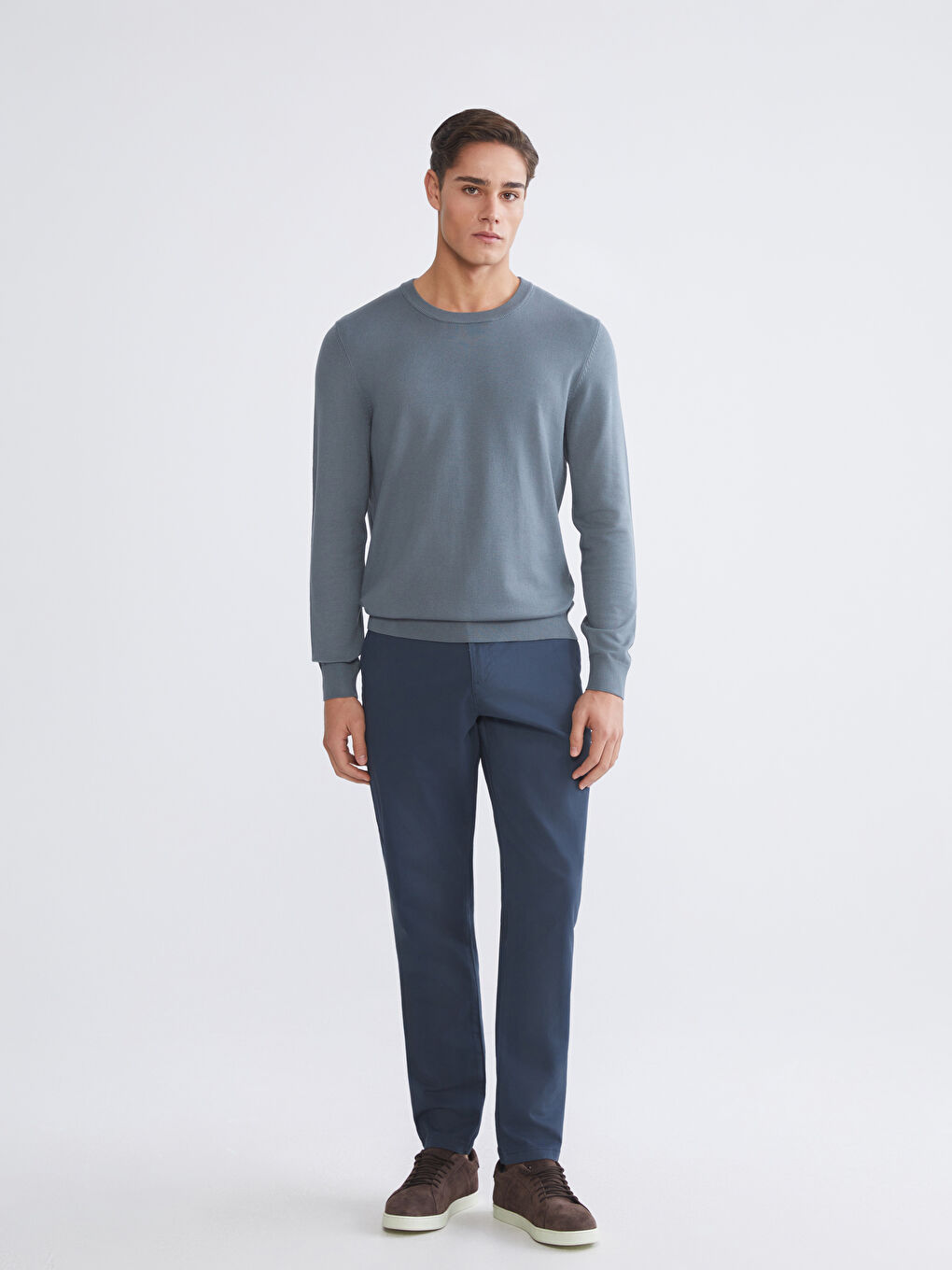 Crew Neck Long Sleeve Men's Tricot Sweater-1