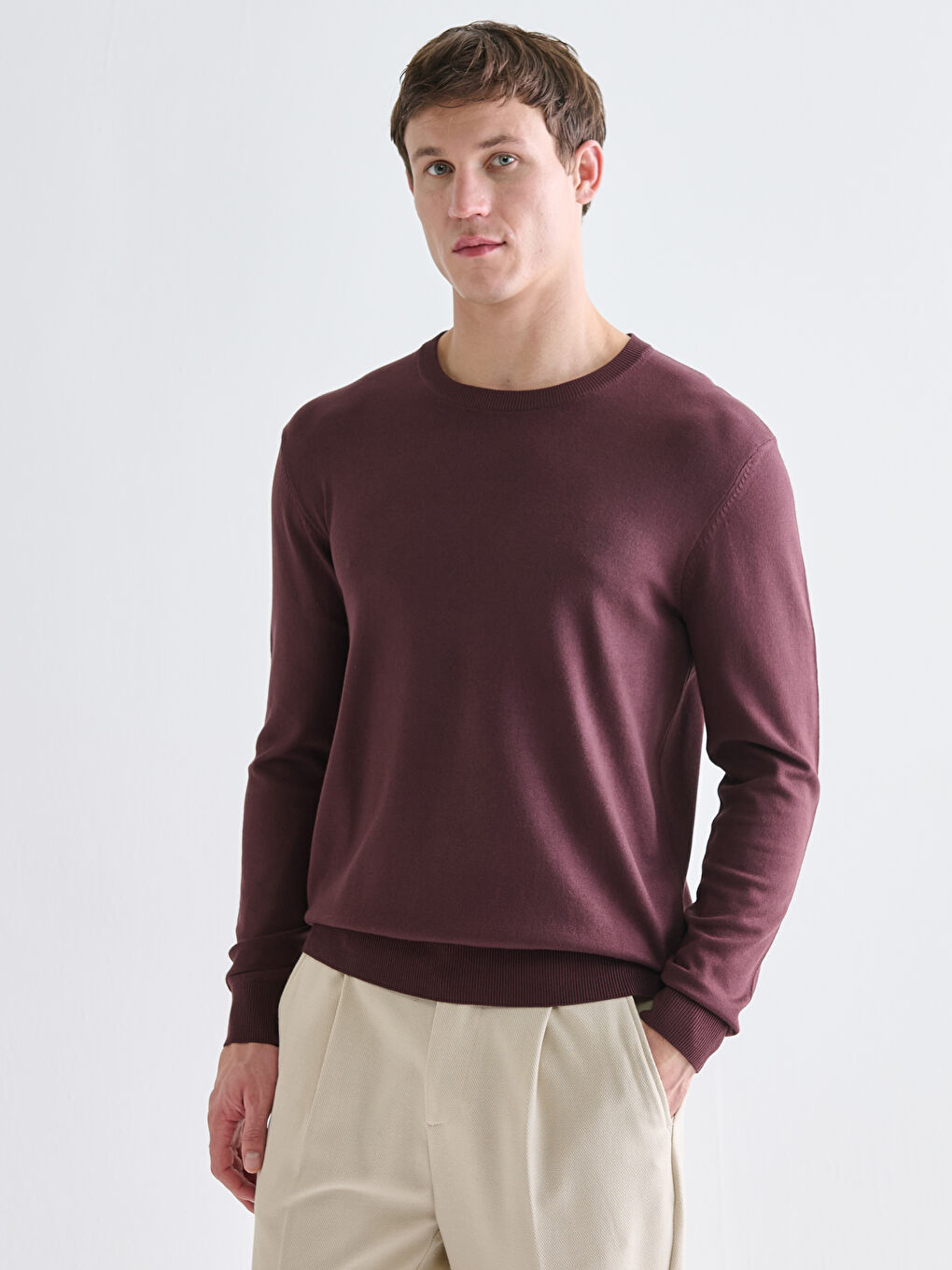 LCWAIKIKI Classic Crew Neck Long Sleeve Men's Tricot Sweater -W52459Z8-HEN