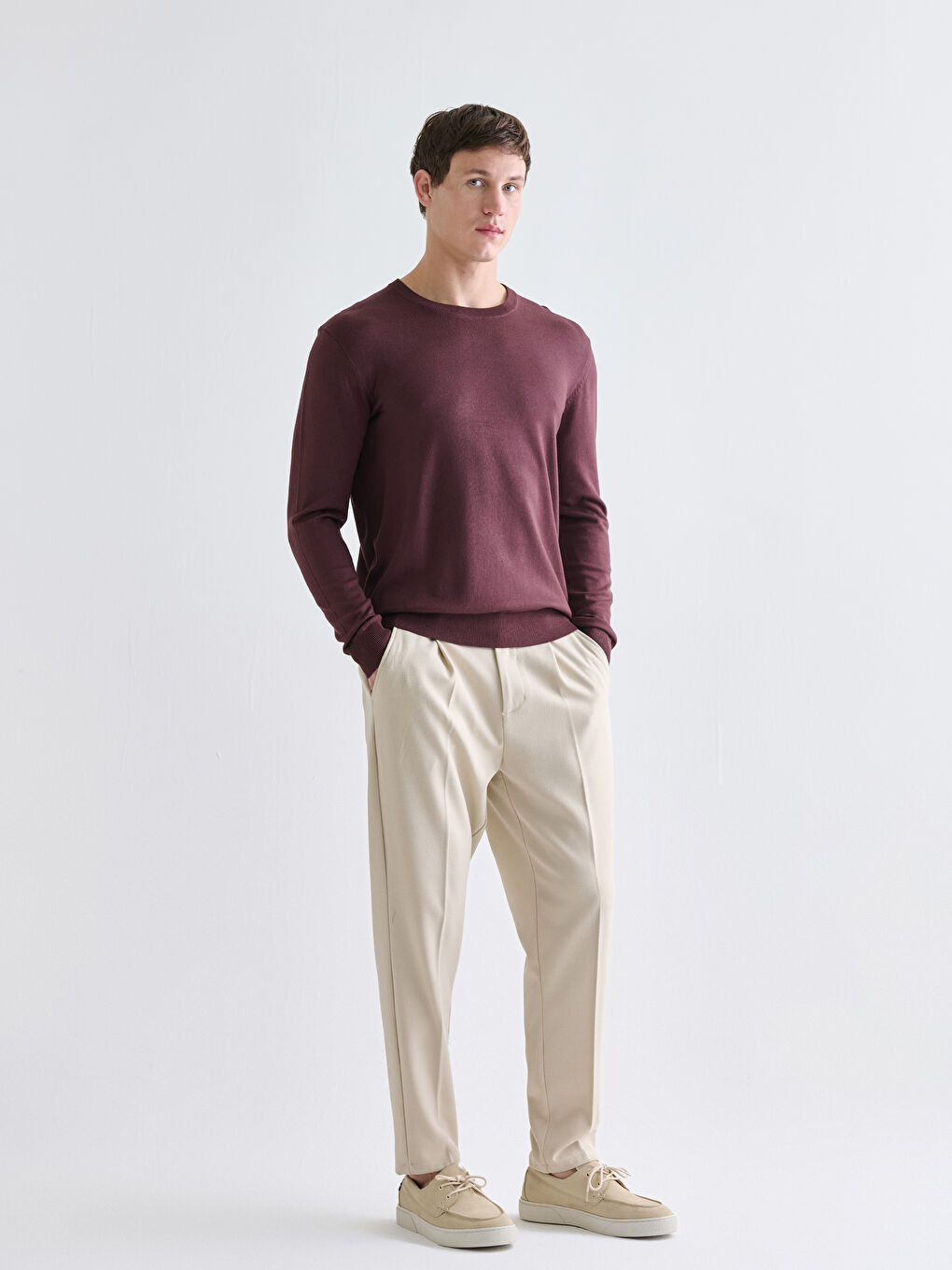 LCWAIKIKI Classic Crew Neck Long Sleeve Men's Tricot Sweater -W52459Z8-HEN