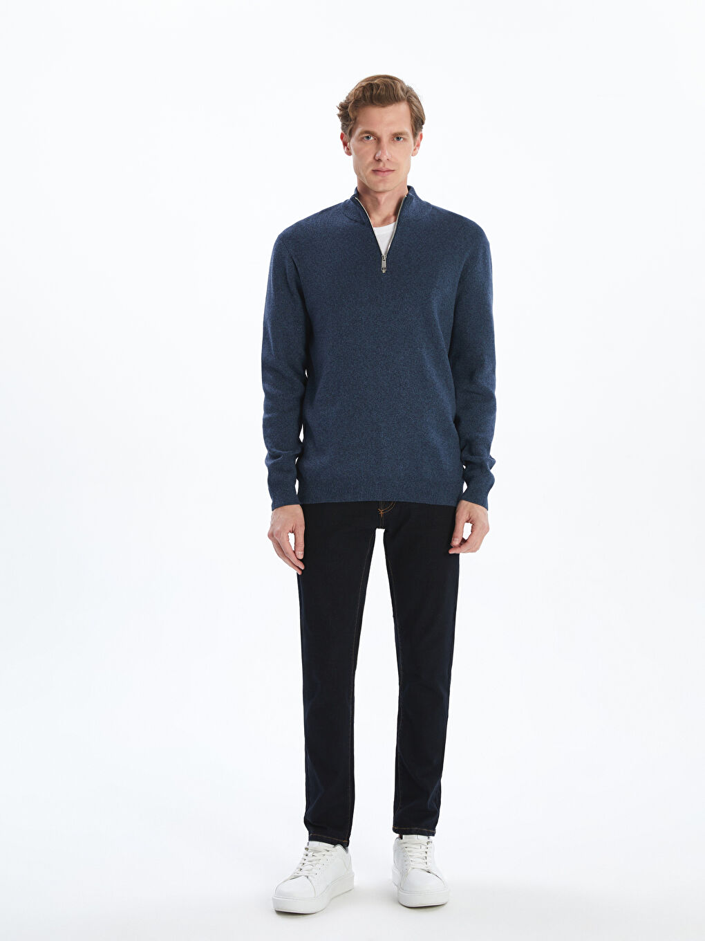 Funnel Neck Long Sleeve Men's Knitwear Sweater-1