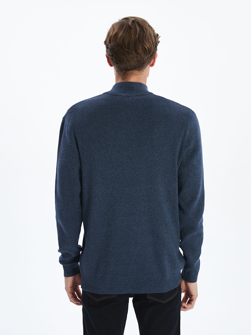 Funnel Neck Long Sleeve Men's Knitwear Sweater-3