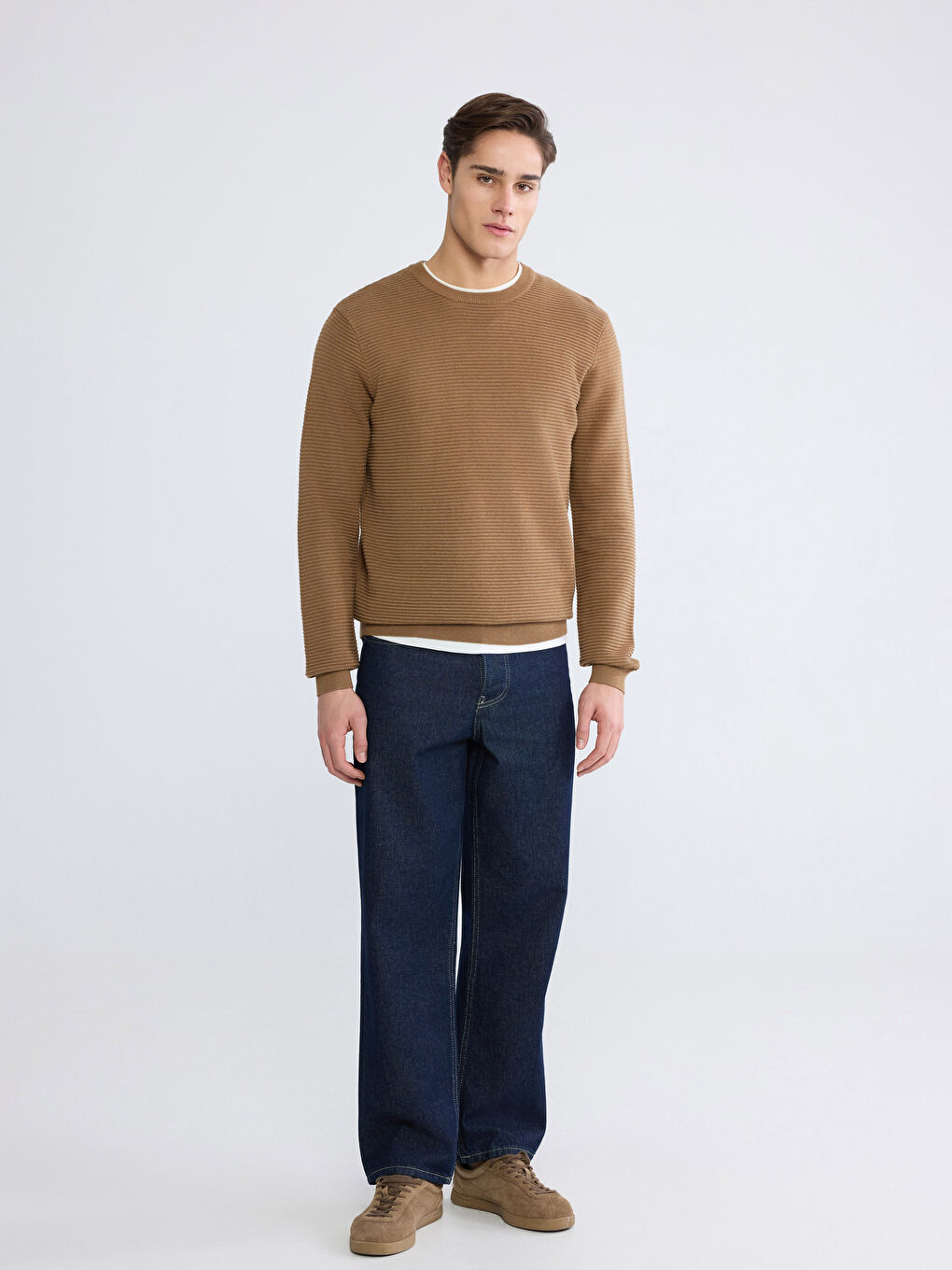 Muški Trikotažni Džemper Okruglog İzreza Dugih Rukava-1