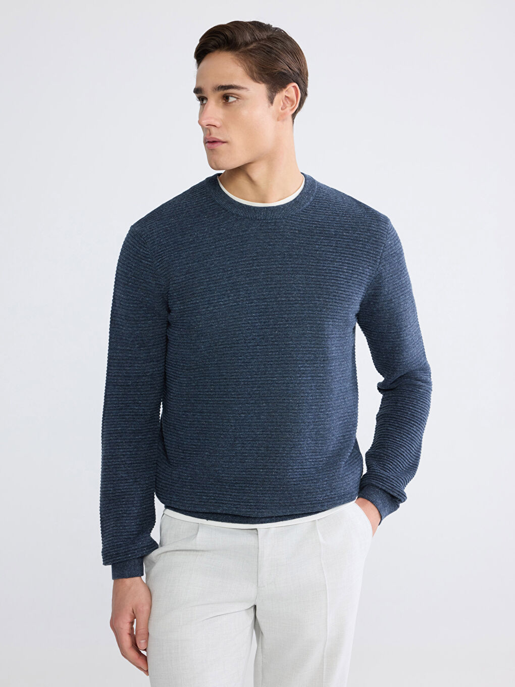 Muški Trikotažni Džemper Okruglog İzreza Dugih Rukava