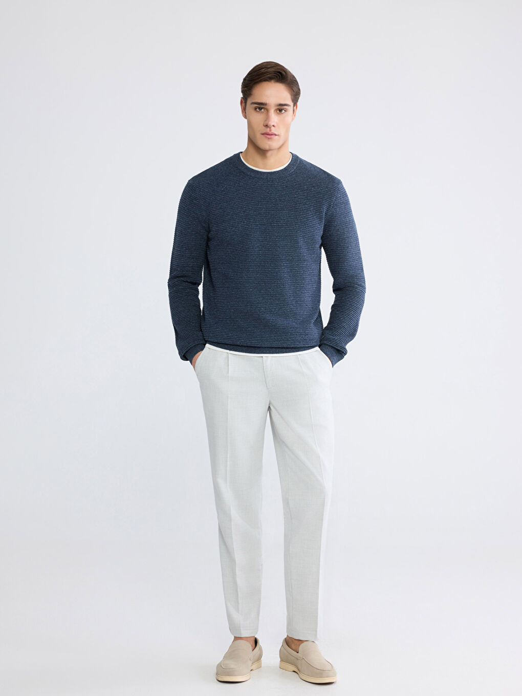 Muški Trikotažni Džemper Okruglog İzreza Dugih Rukava-1