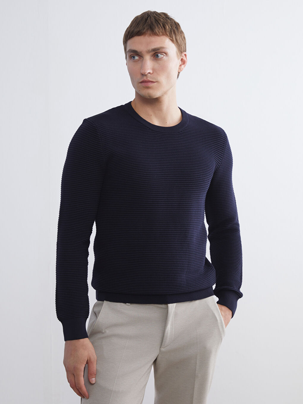 Crew Neck Long Sleeve Men's Tricot Sweater