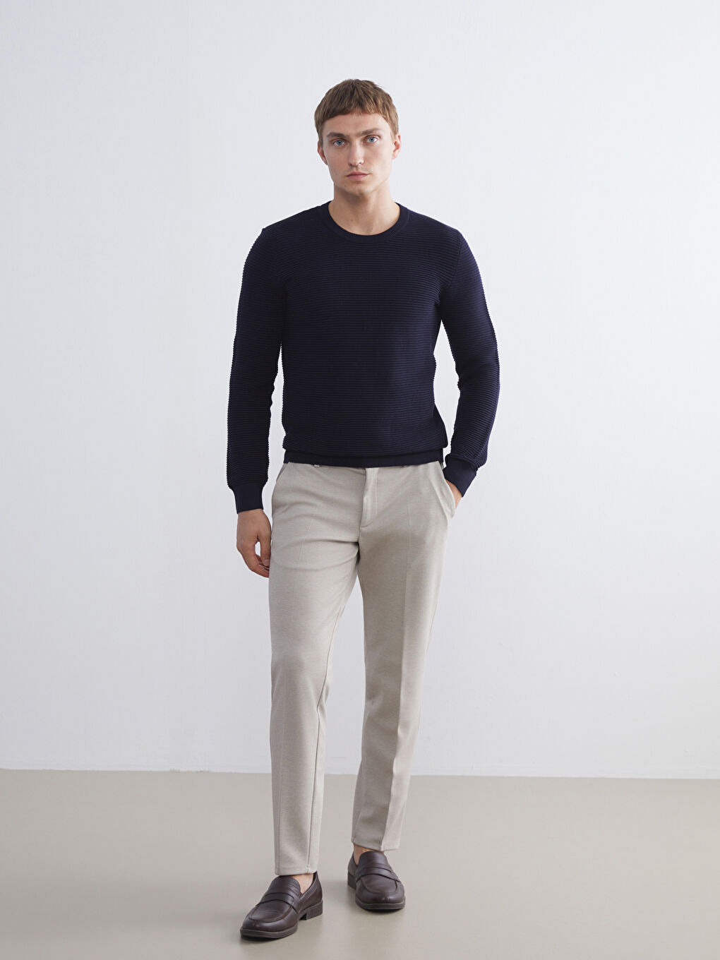 Crew Neck Long Sleeve Men's Tricot Sweater-1
