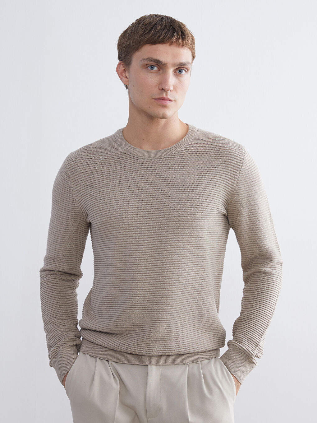 Crew Neck Long Sleeve Men's Tricot Sweater