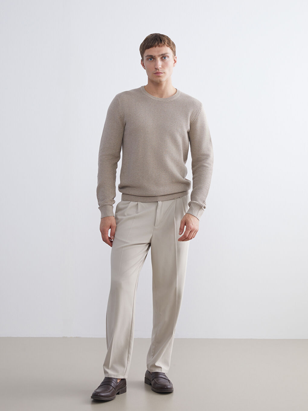 Crew Neck Long Sleeve Men's Tricot Sweater-1
