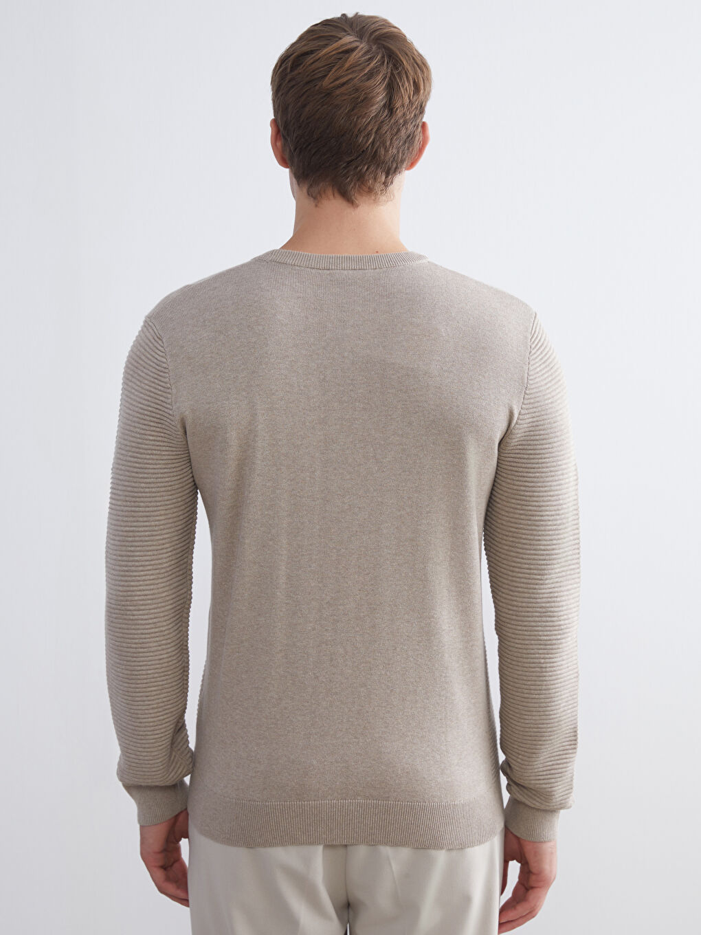 Crew Neck Long Sleeve Men's Tricot Sweater-3