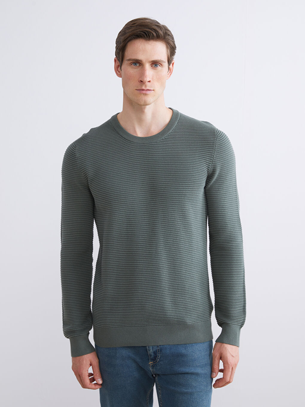 Crew Neck Long Sleeve Men's Tricot Sweater-1