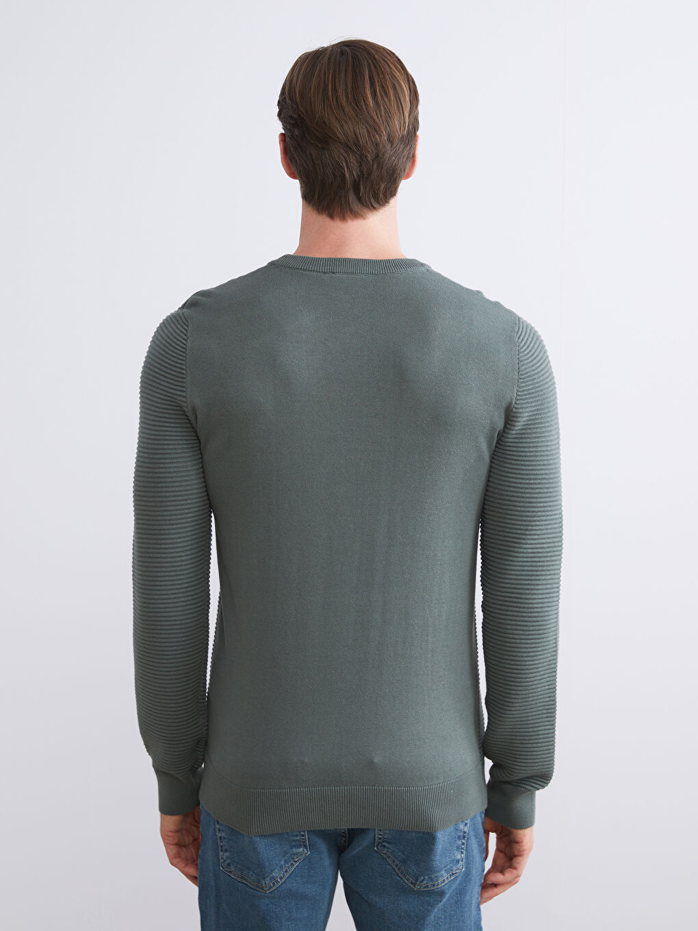 Crew Neck Long Sleeve Men's Tricot Sweater-6