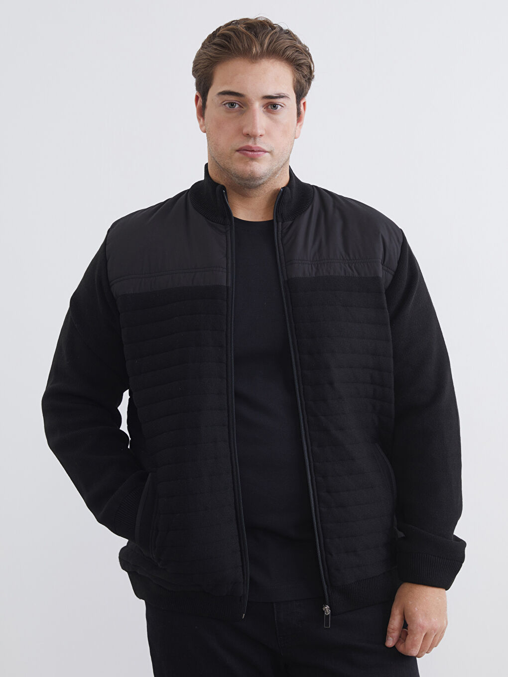 Reguläre Passform Trichterkragen Herren Strickmantel-2