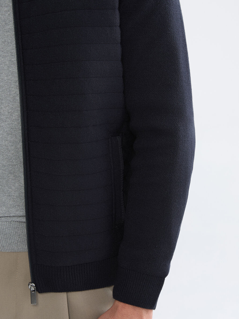 Lacivert Standart Kalıp Dik Yaka Erkek Triko Mont-2