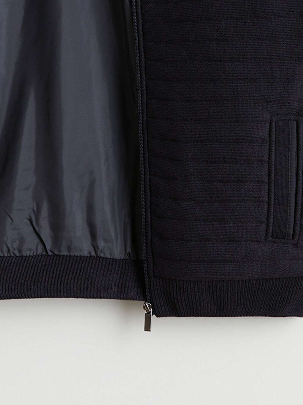 Lacivert Standart Kalıp Dik Yaka Erkek Triko Mont-6