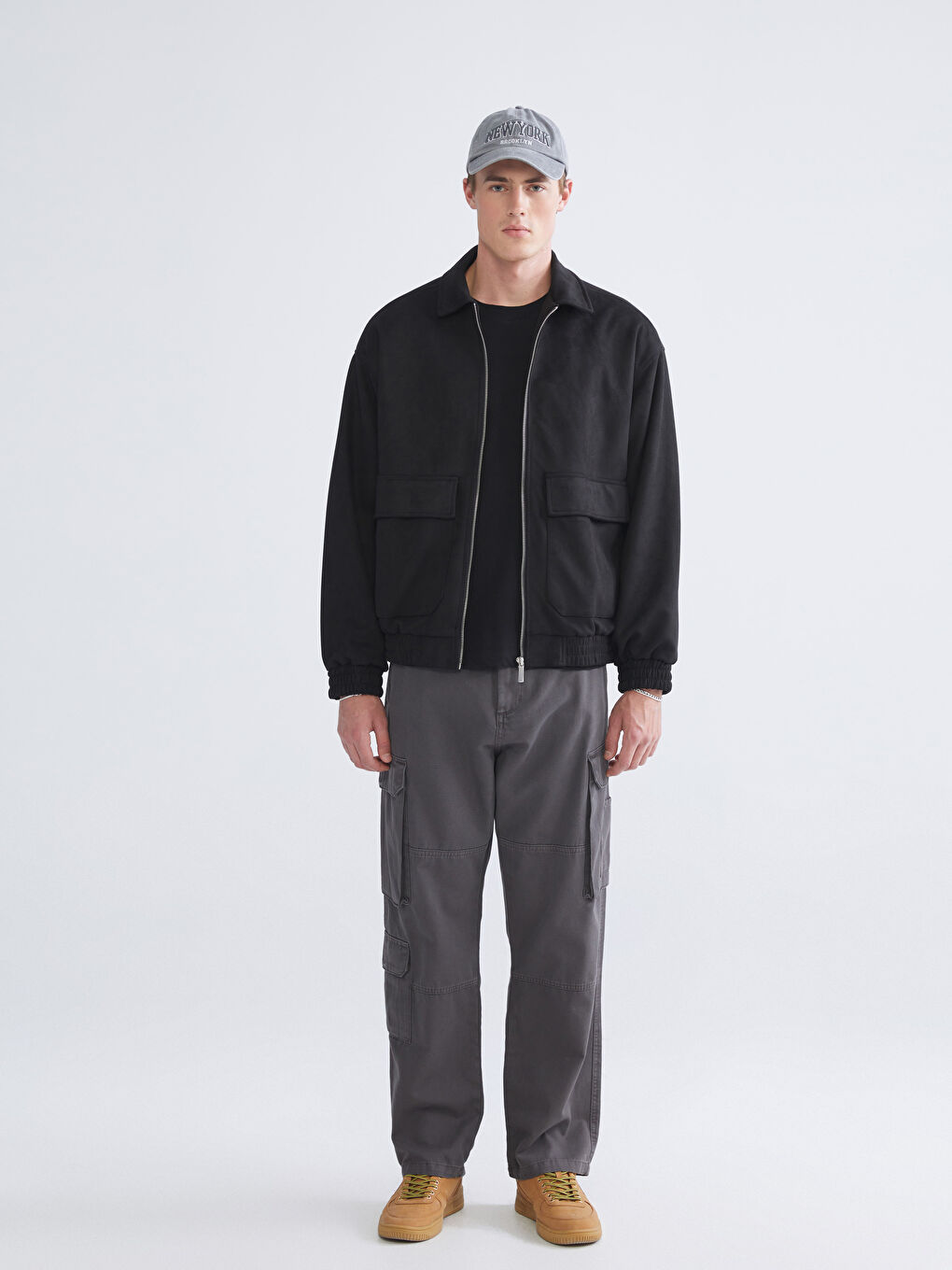 Siyah Rahat Kalıp Gömlek Yaka Süet Erkek Mont-1